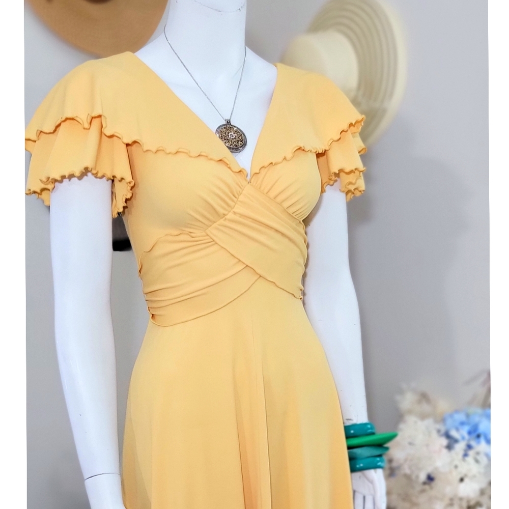 Vintage 60's-70's Summer Yellow Ruffled Long Dress